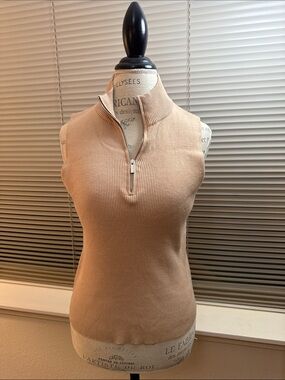 Calvin Klein Beige Sleeveless Ribbed Half-Zip Top